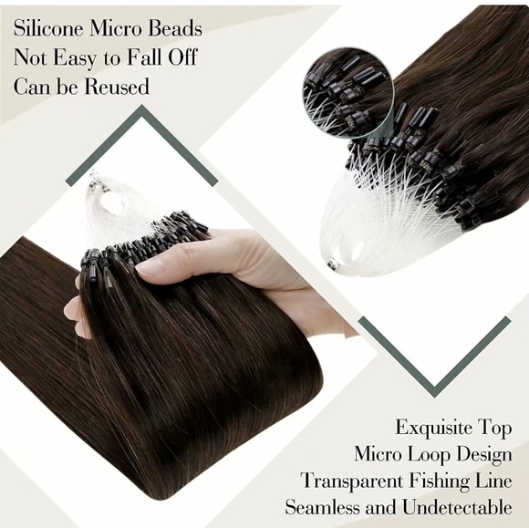 22" 100% Human Hair Microlink Extensions 50pcs 50g #2 Dark Brown - Picture 2 of 6